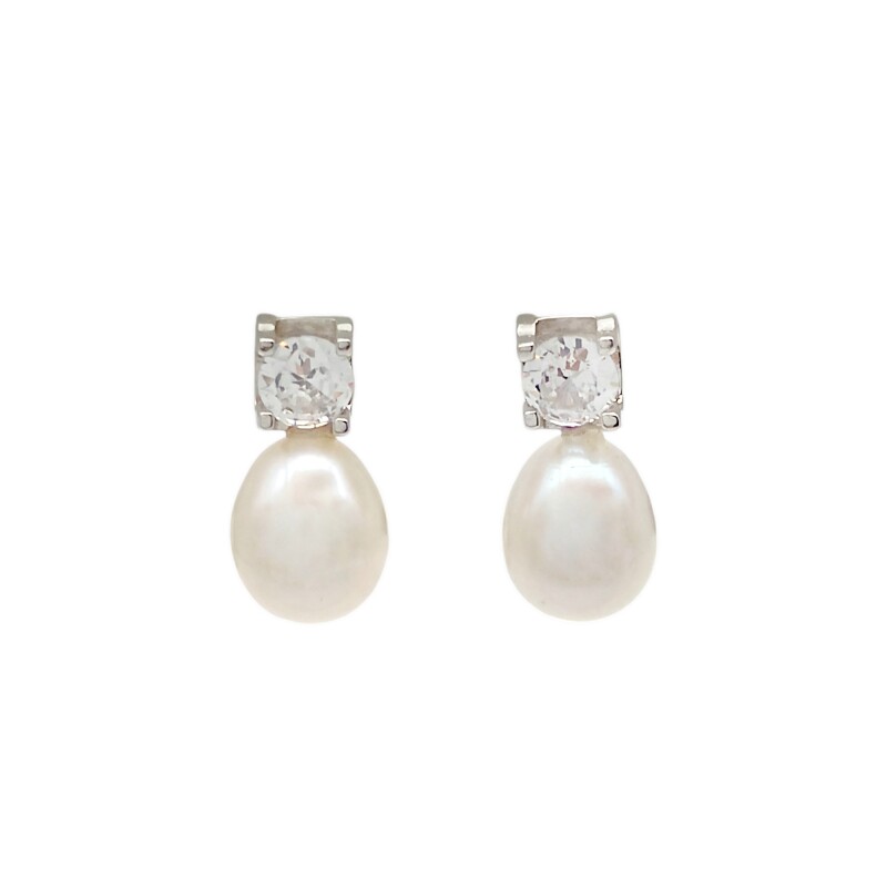 Caravanas Perlas-Plata 925-Con Perla y Zirconia- CA3226 Conperla