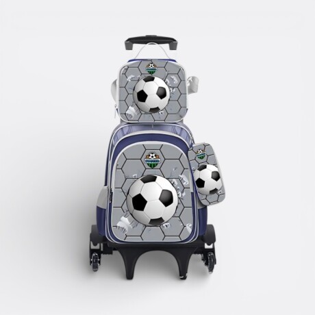 Mochila Escolar Con Carrito + Lonchera + Cartuchera Fútbol