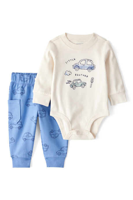Set dos piezas de algodón, pantalón y body, diseño autos Set dos piezas de algodón, pantalón y body, diseño autos