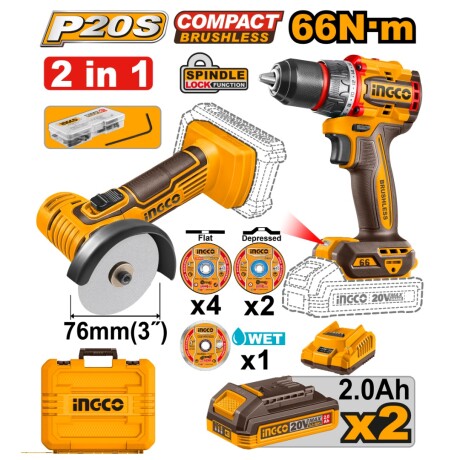 KIT A BATERIA MINI AMOLADORA Ingco CKLI20766 20V P20S 001