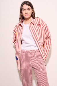 Sobrecamisa Rayas Y Bordado Rojo