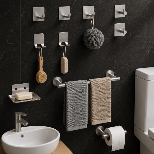 Set De Accesorios Para Baño Juego 10 Piezas Acero Inoxidable IMBACK Color Plateado Set De Accesorios Para Baño Juego 10 Piezas Acero Inoxidable IMBACK Color Plateado