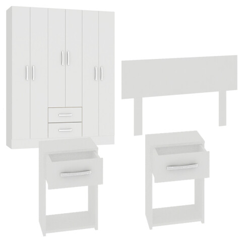 Combo Ropero 6 Puertas Con Perchero y Respaldo con Mesas de Luz - Blanco Combo Ropero 6 Puertas Con Perchero y Respaldo con Mesas de Luz - Blanco