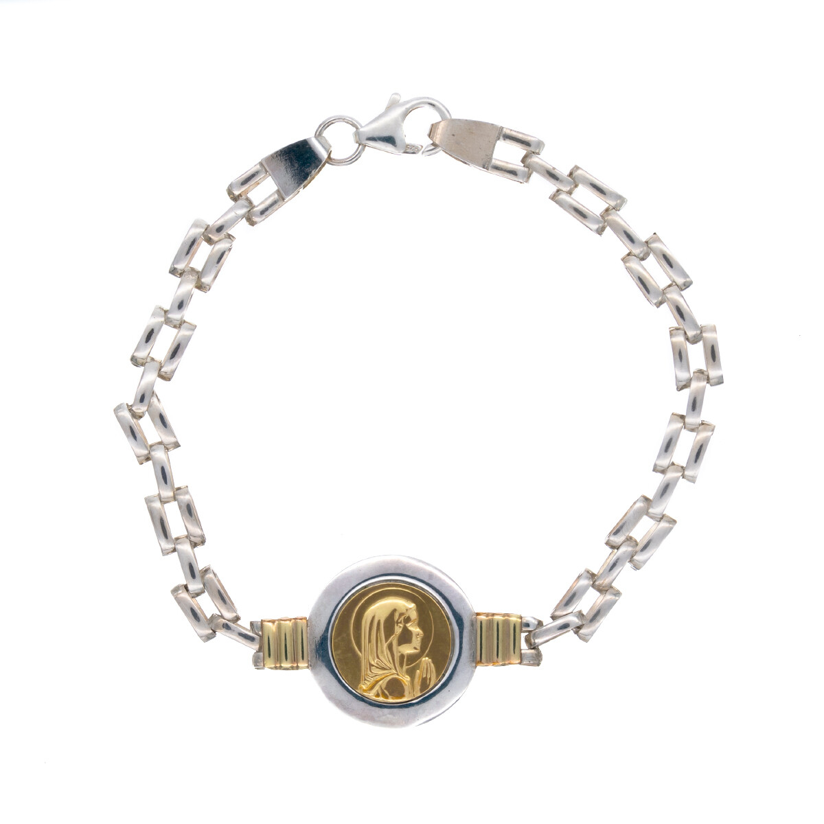 Pulsera de plata 925, double en oro 18 ktes, VIRGEN NIÑA. 