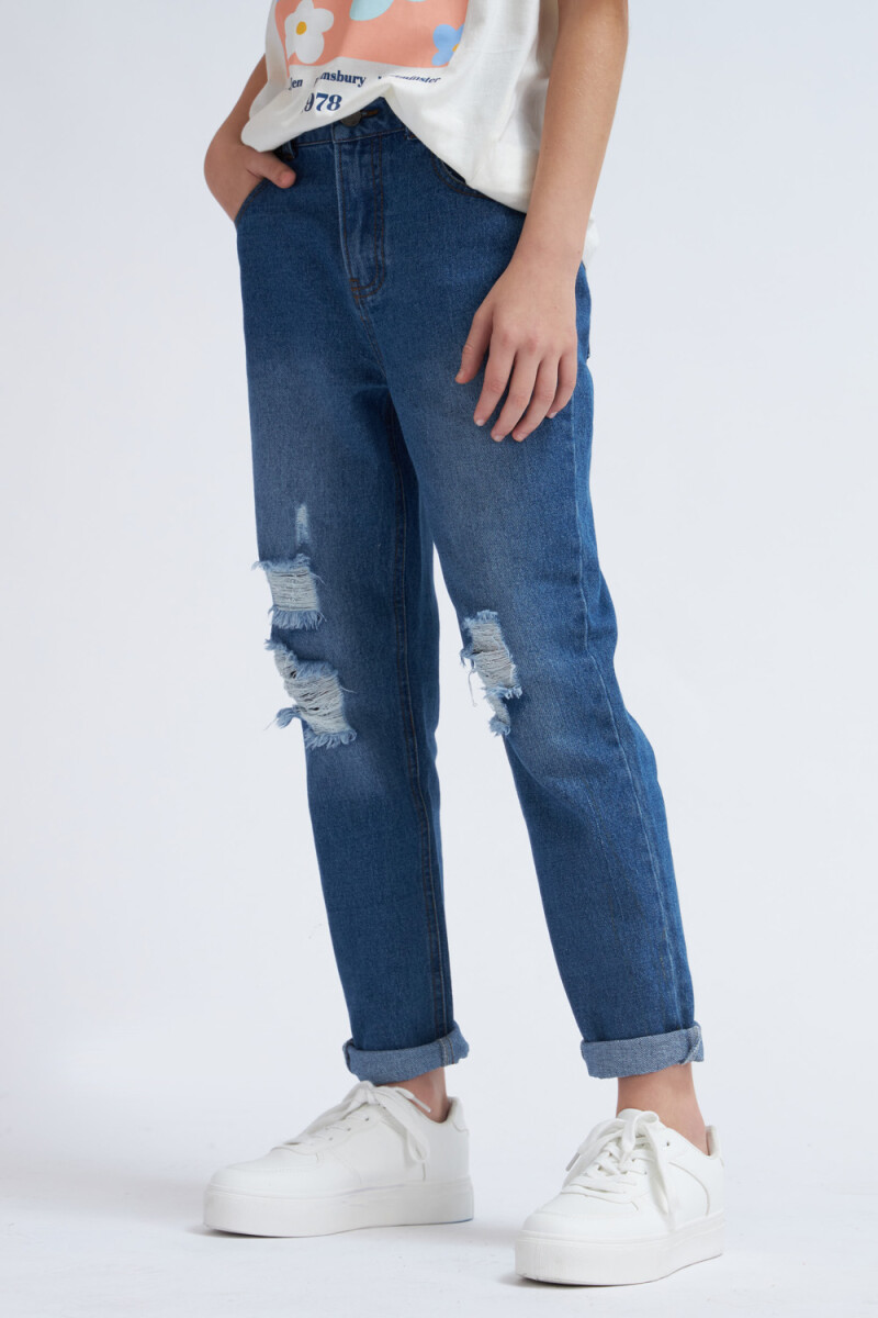 Pantalón de jean Mom Fit Roto Azul