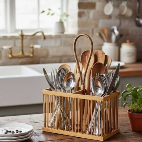Organizador Rectangular C/Asa 20X10Xh12/27Cms Bambu