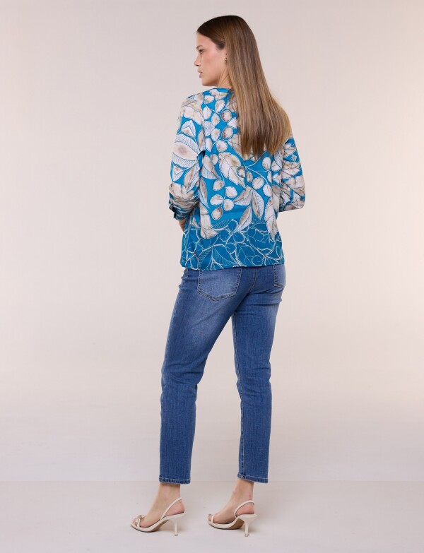 Blusa De Caída Fluida Con Escote Redondo TURQUESA/MULTI