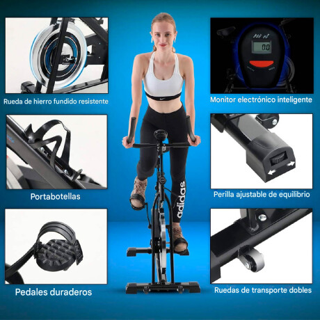 Bicicleta Spinning Expert Fitness Spirit 8Kg Profesional Regulable Pulsómetro Negro-Azul