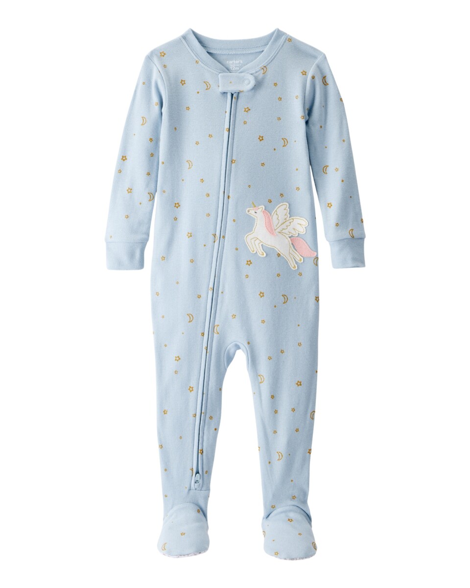Pijama una pieza de algodón, con pie, estampa unicornio 