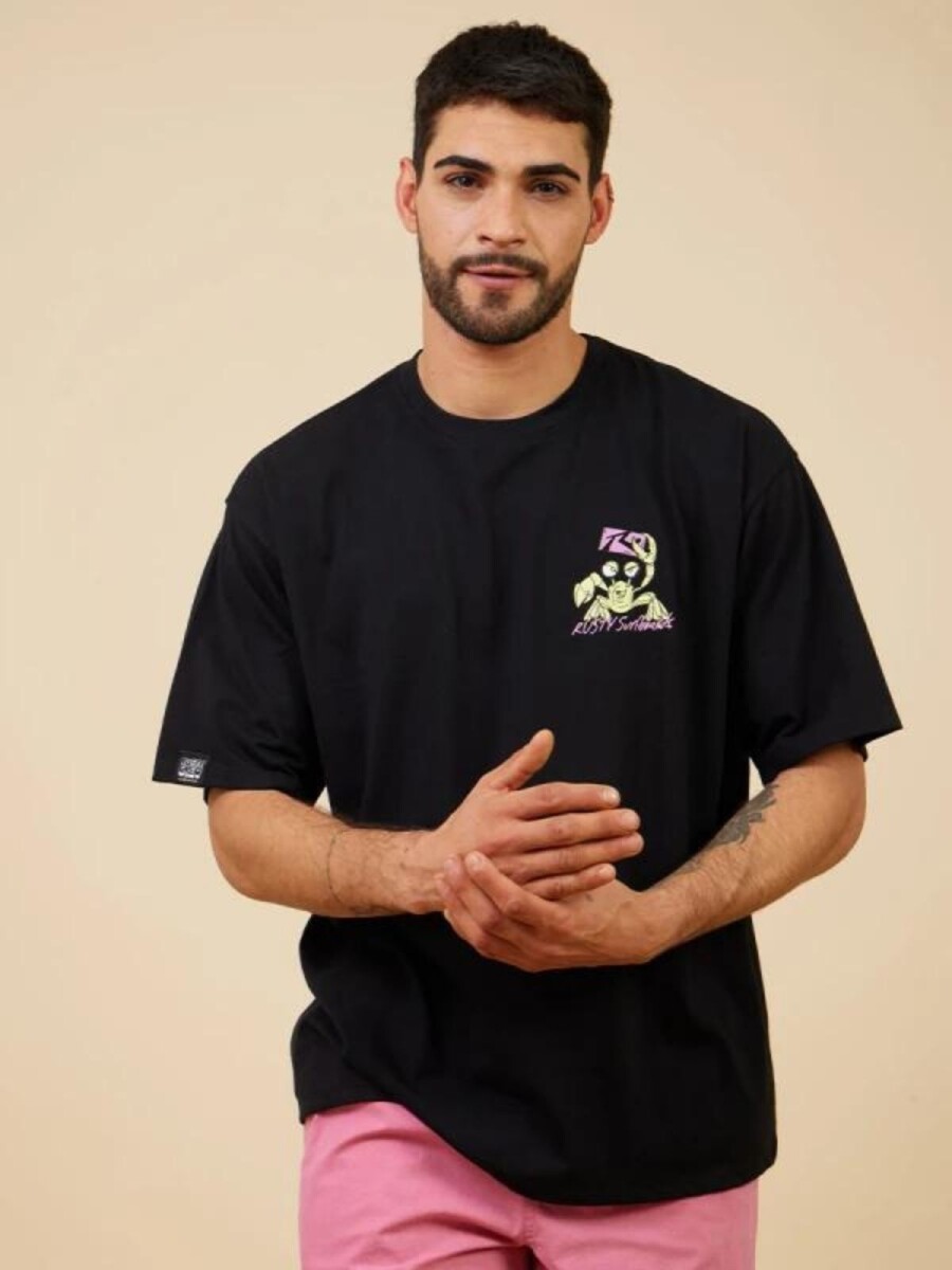 Remera Hombre M/Corta Alg.C/Estam.Espalda Rusty - Negro 