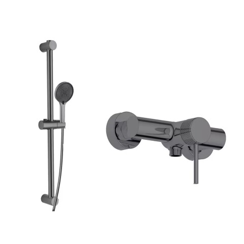 Monocomando de ducha grafito con barra teléfono y flexible Monocomando De Ducha Grafito Con Barra Teléfono Y Flexible