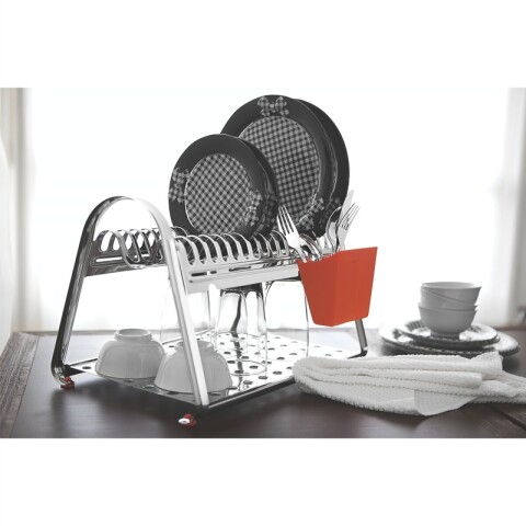 Escurridor de Platos 1 Pieza Acero Inoxidable con Cubiertera Naranja Tramontina Escurridor de Platos 1 Pieza Acero Inoxidable con Cubiertera Naranja Tramontina