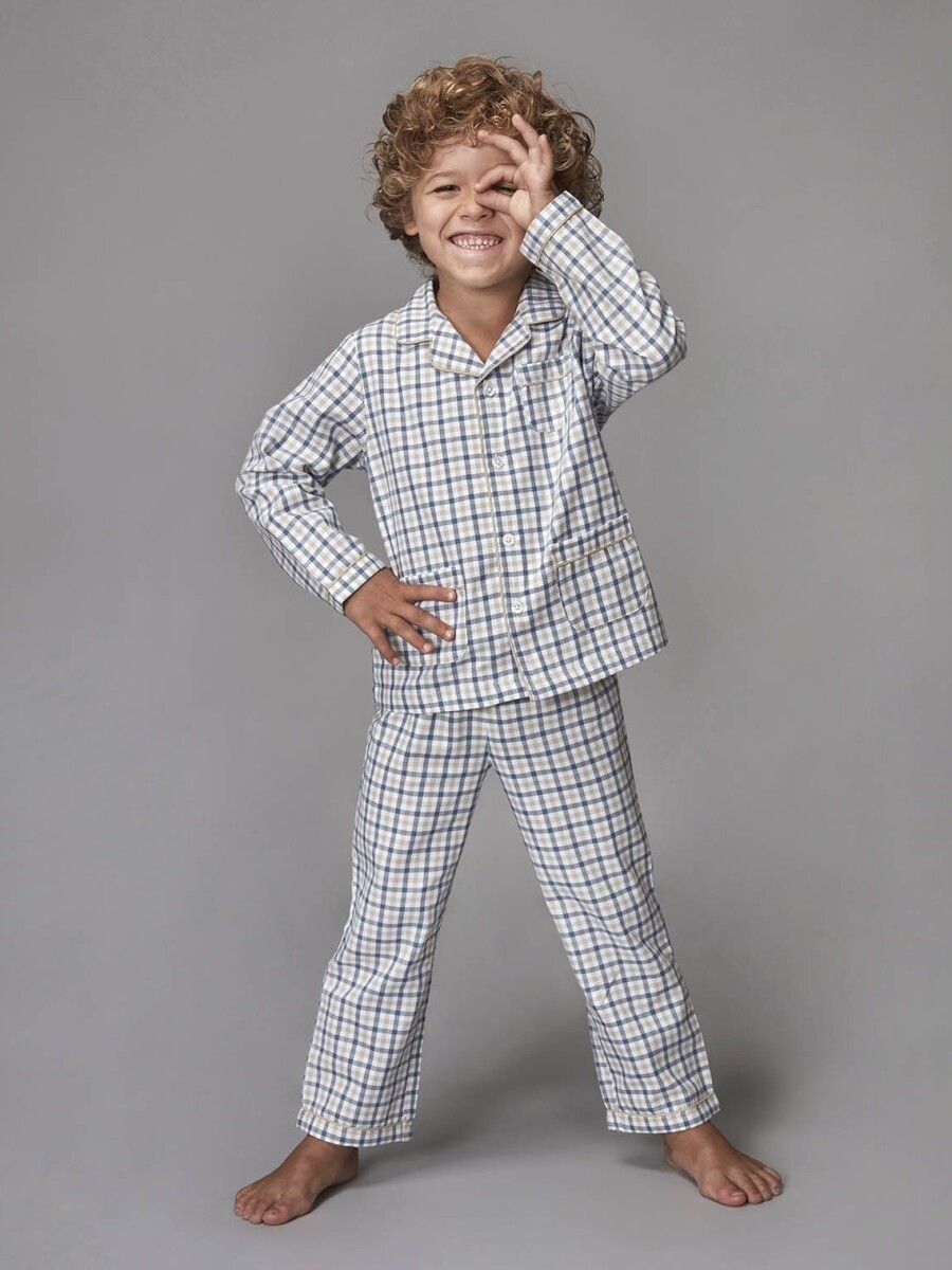 Pijama De Cuadro Vichy Gris Azulado