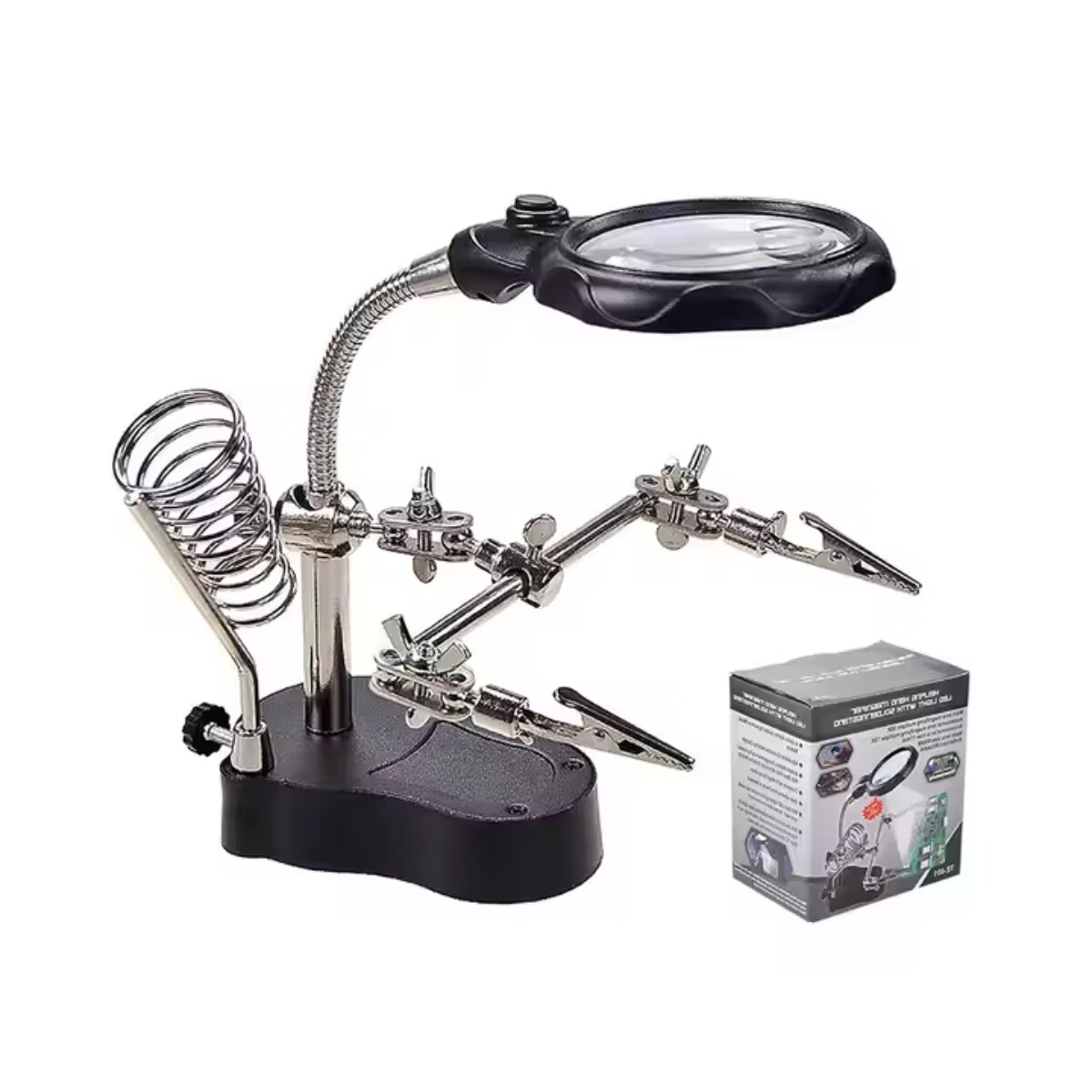 Lupa De Mesa Con Luz Led Y Soporte - NEGRO 