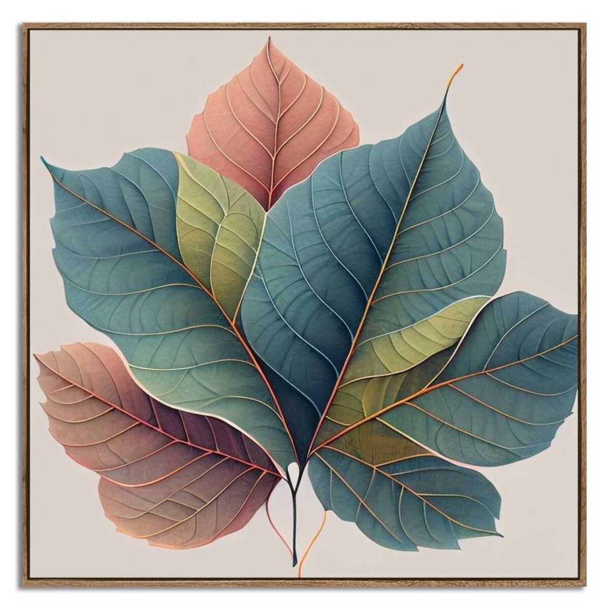 CUADRO CANVAS 40x40cm MARCO HOJA POPLAR COLORES 1 