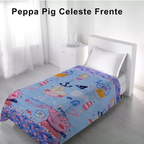 Acolchado Reversible 1 Plaza 100% Microfibra - Peppa Pig Celeste