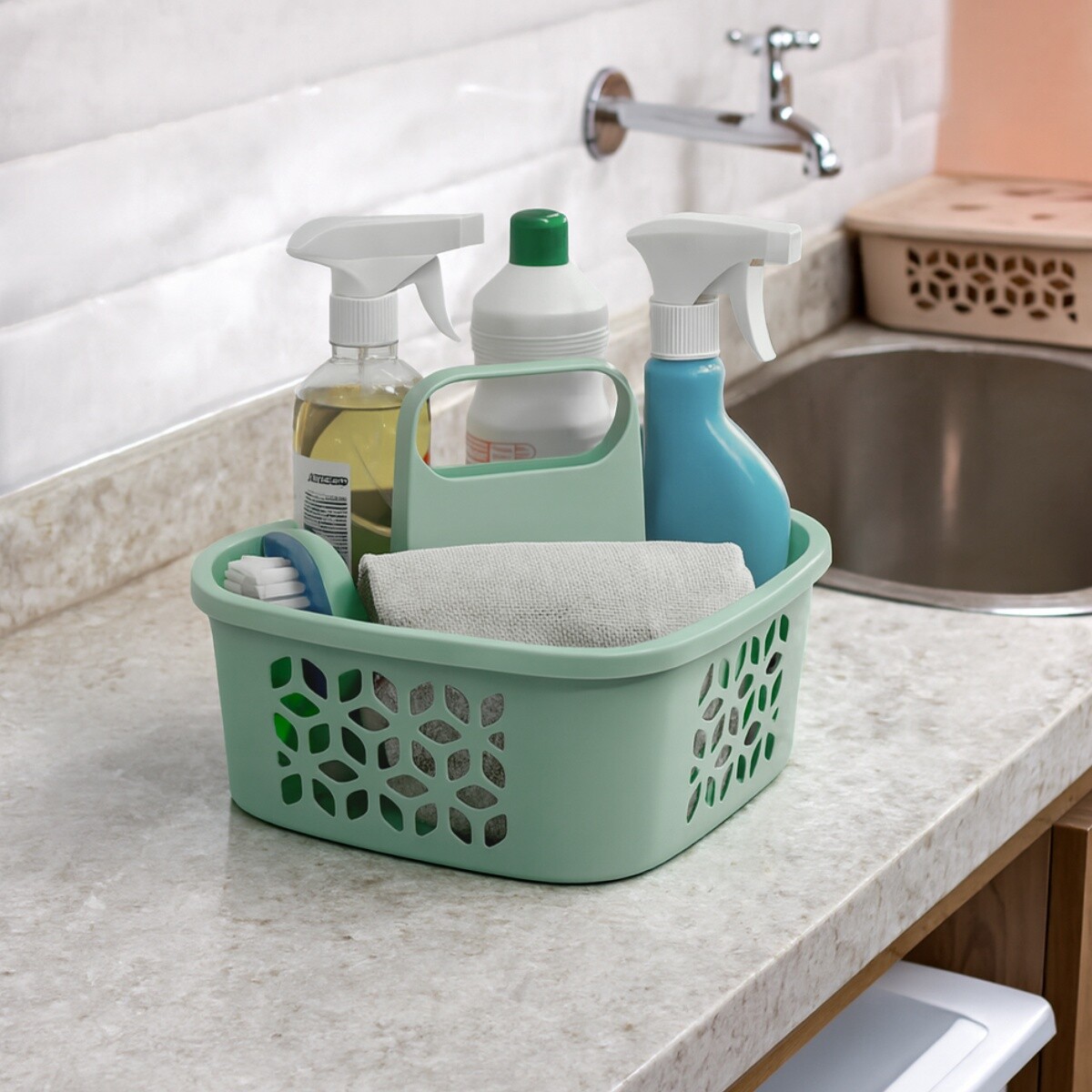 Canasto organizador multiuso con asa 4L - VERDE MENTA 
