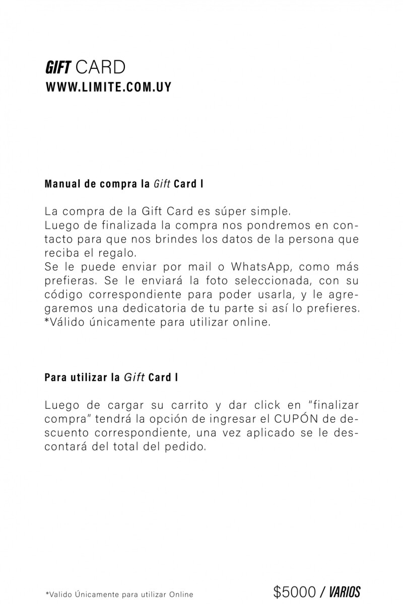 GIFT CARD 5000 VARIOS