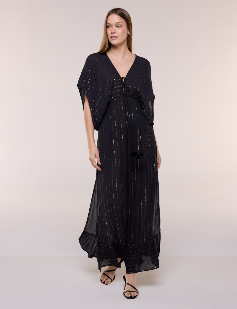 Vestido Maxi Detalle En Lurex - Negro 