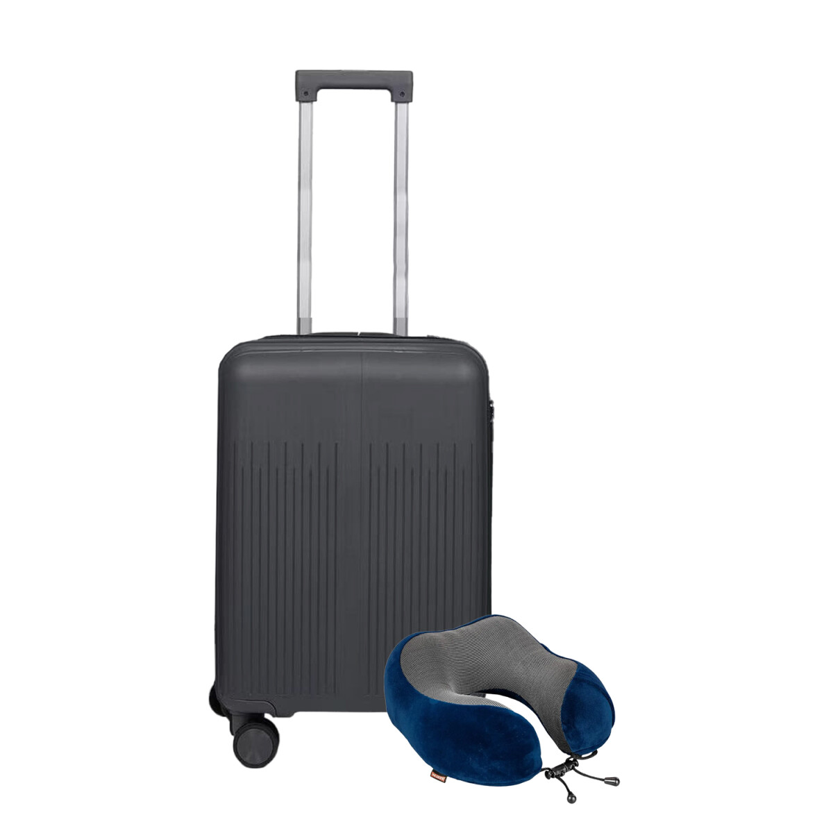 Set Valija Carry On Rígida + Almohadón Cervical Memoria Azul - Gris Oscuro 