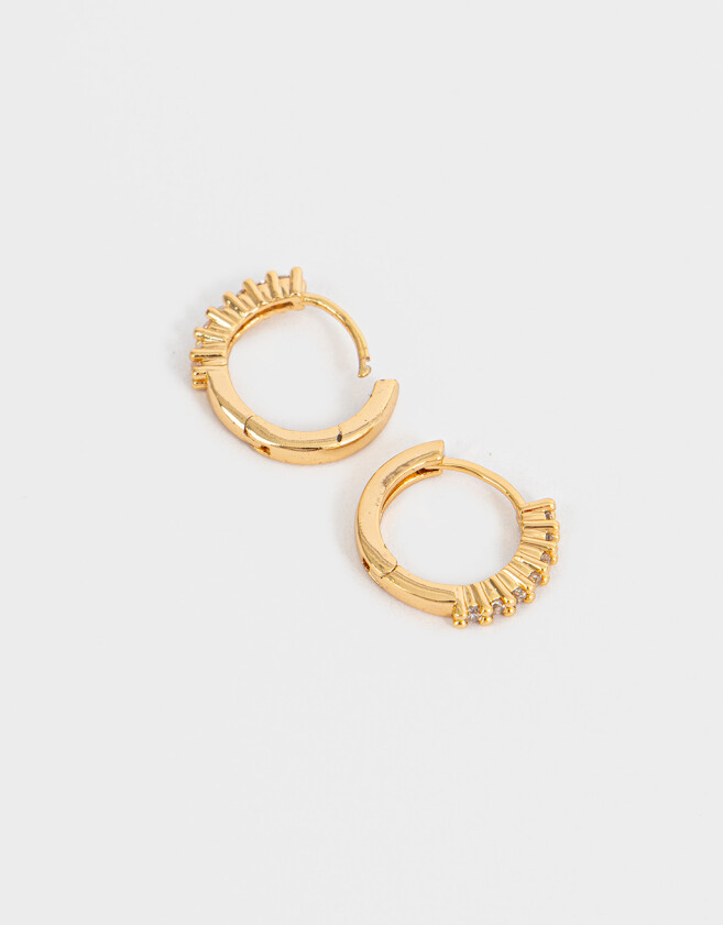 Aros Argollas Bañada en Oro Argollas Con Cubic Zirconia - Dorado