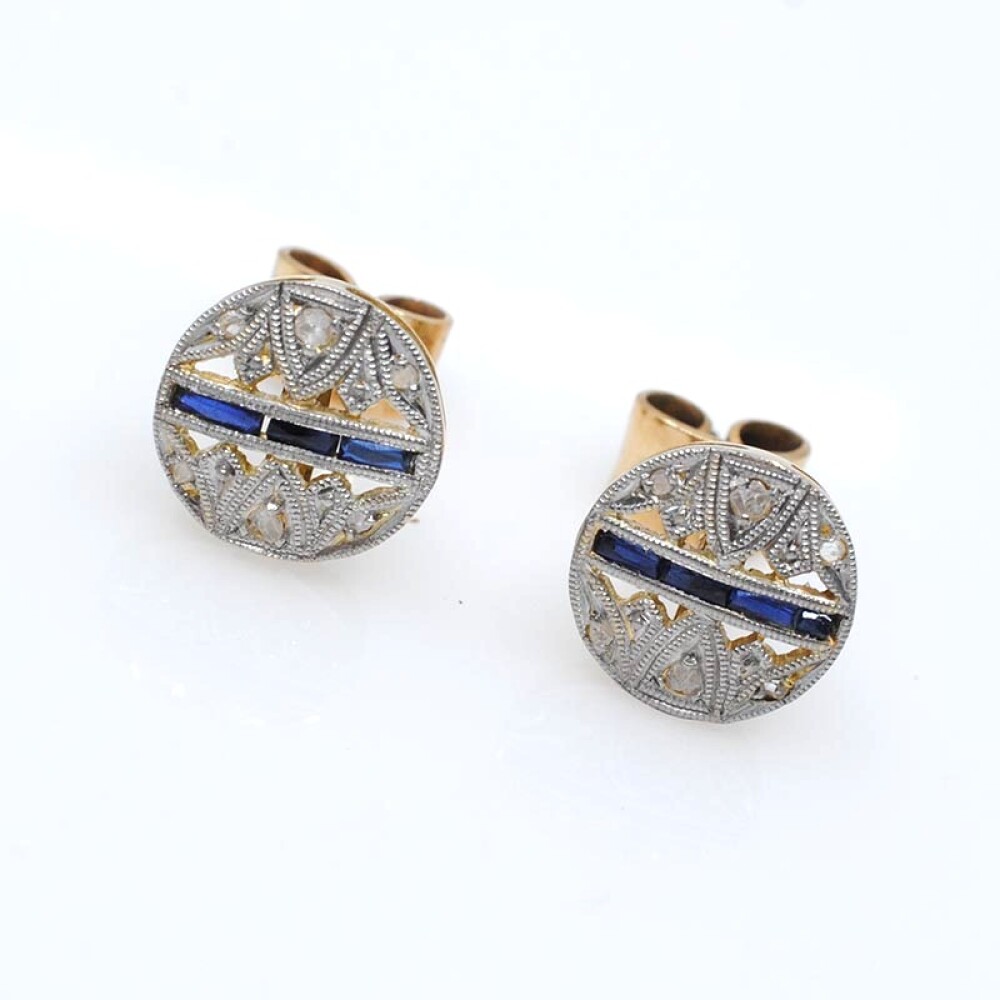 Caravanas oro 18k , diamantes y zafiros sintéticos Caravanas oro 18k , diamantes y zafiros sintéticos