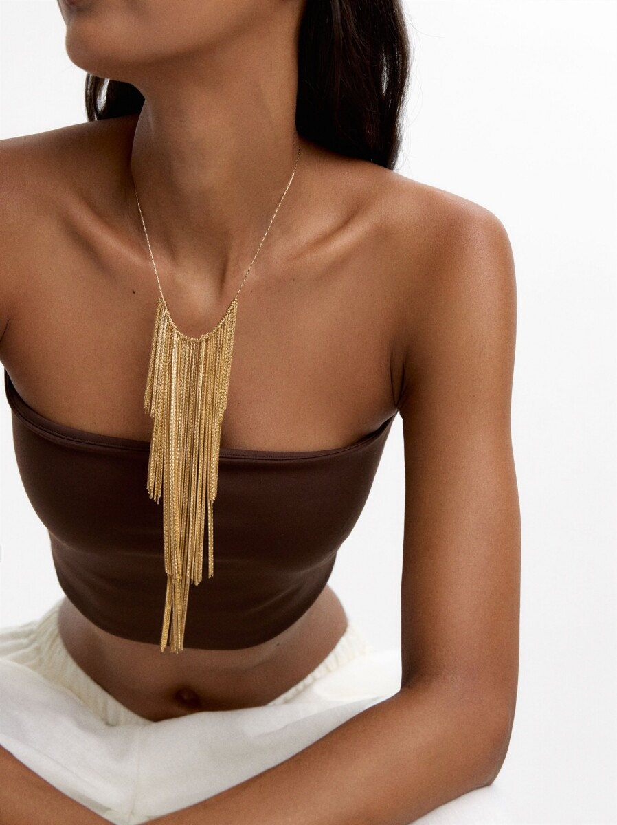 Collar Corto Con Cadenas Largas - dorado 