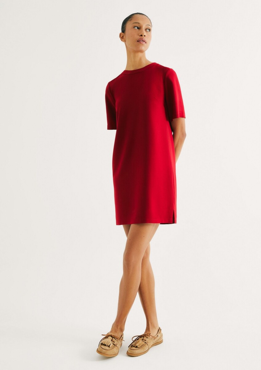 VESTIDO CORTO DE CREPÉ DE VISCOSA - ROJO 