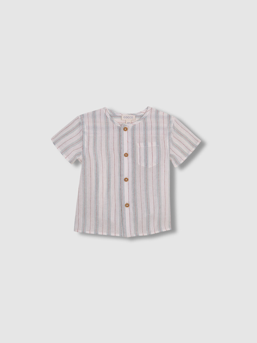 Camisa Bolsillo Rayas Crudo