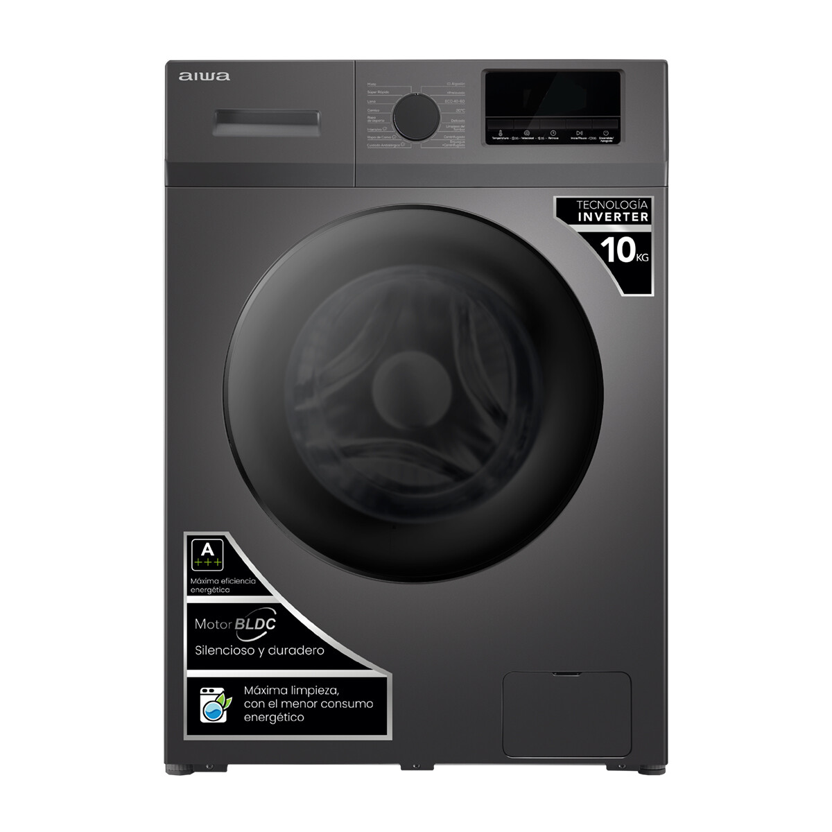 Lavarropas Automático Carga Frontal AIWA 10KG Inverter - Gris 