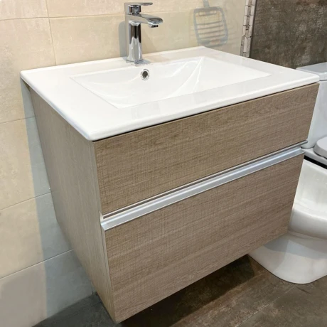 Mueble Baño En Melamina 61X46X47.5Cm Color Nogal C/Bacha Loza GAMAS DE MARRON