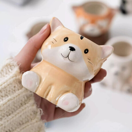 Maceta de ceramica gato beige Beige