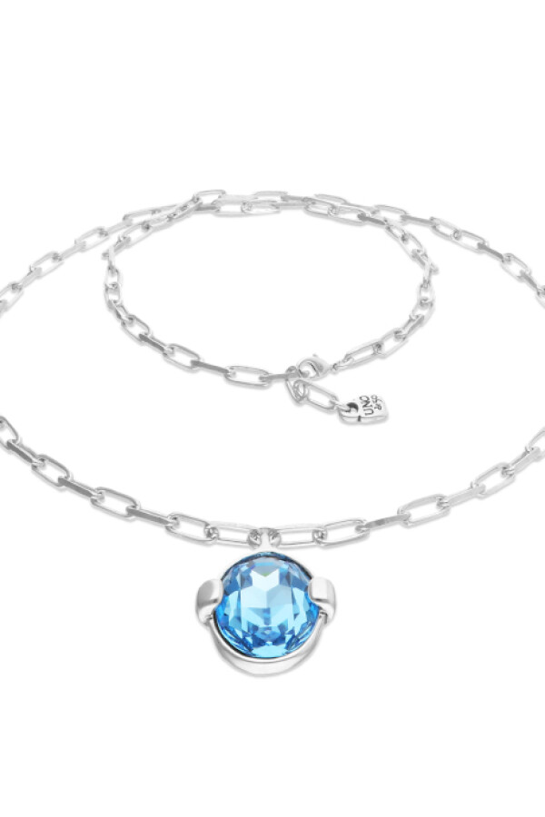 COLLAR LARGO DE ALEACIÓN DE METALES BAÑADO EN PLATA DE LEY CON CRISTAL FACETADO AZUL Colgante