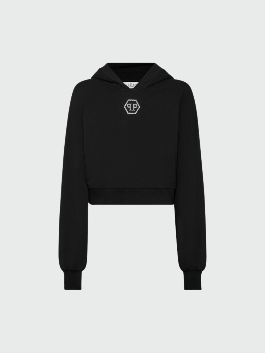 PHILIPP PLEIN - Sudadera corta c/capucha Cristales Hexágono Negro
