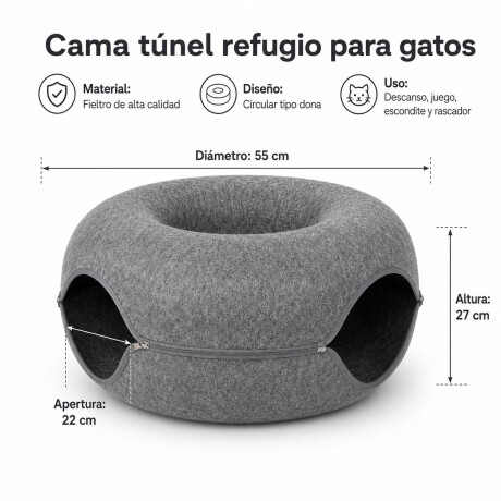 Cama Túnel Integrado Gatos Fieltro Dona Rascador Resistente Gris