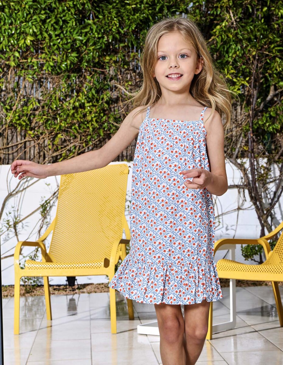 Vestido Estampado De Tirantes Con Bordados - Blanco 