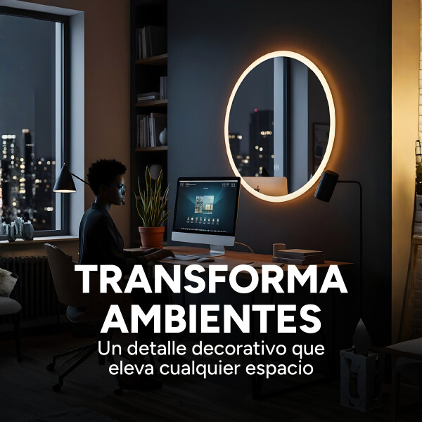 Espejo Redondo Baño Táctil 3 Modos Luz Retroiluminado 60 Cm Circular