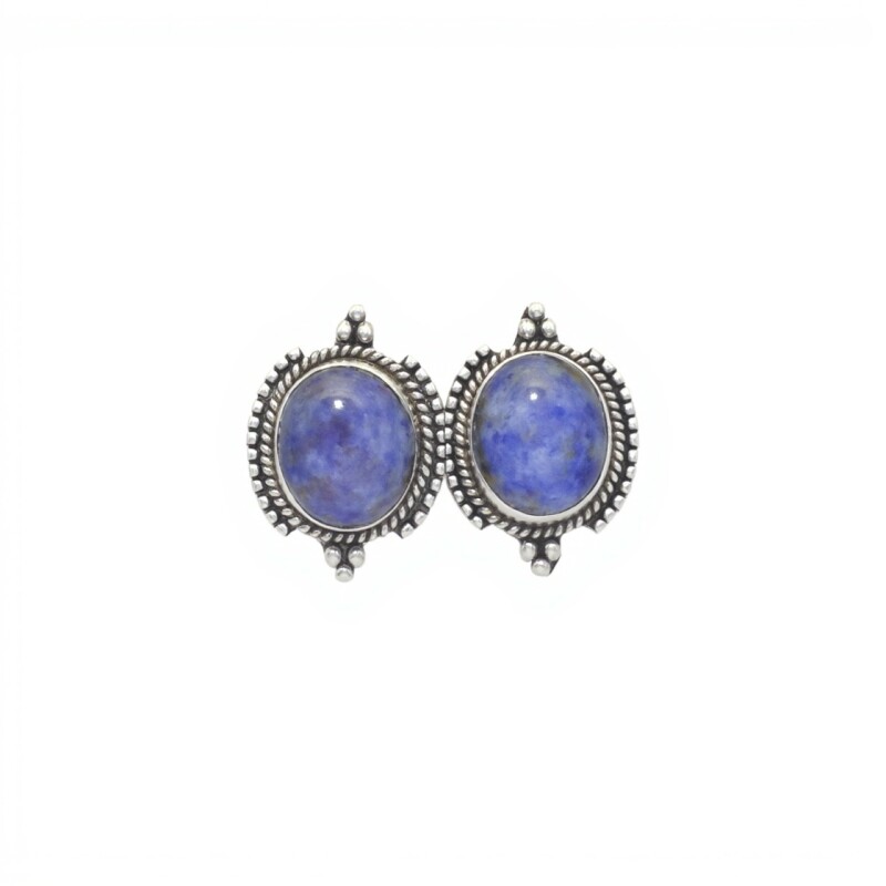 Caravanas Oval-Plata 925-Piedra Lapislázuli-CA3291 conpiedra