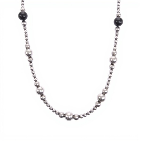 Cadena bolitas varias -Plata 925 - onix -CD5086 conpiedra