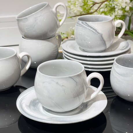 Juego De Café Con Platillos 12 Piezas Gris 150ML Juego De Café Con Platillos 12 Piezas Gris 150ML