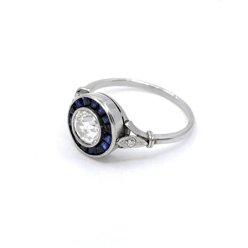 Anillo Platino, Brillantes Y Zafiros Sinteticos Anillo Platino, Brillantes Y Zafiros Sinteticos