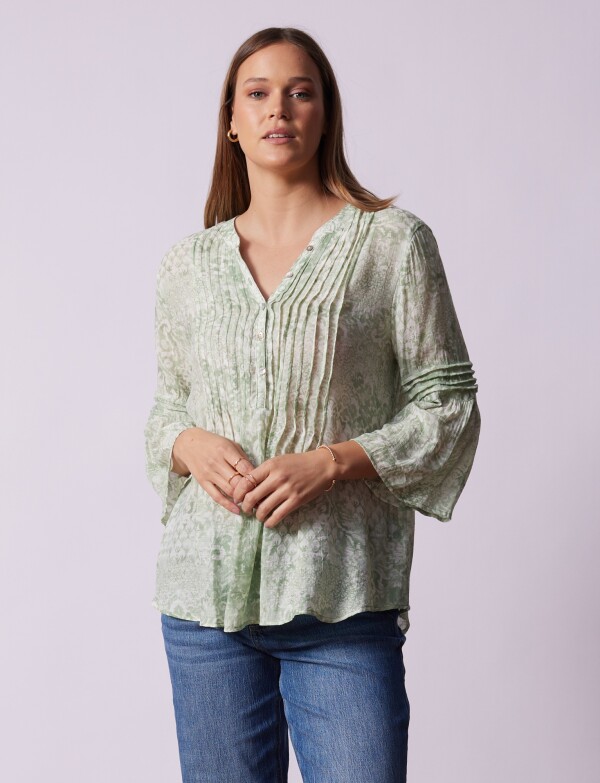 Blusa Gasa Flores VERDE