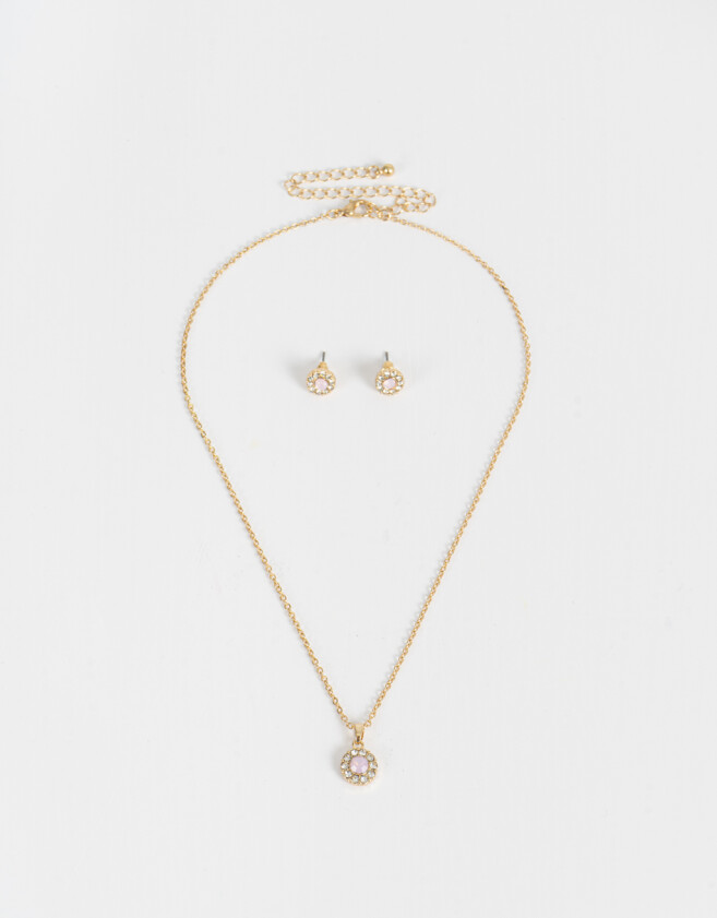 Bijouterie Set Con strass Set De Collar Y Aros Pasantes Con Strass - Dorado