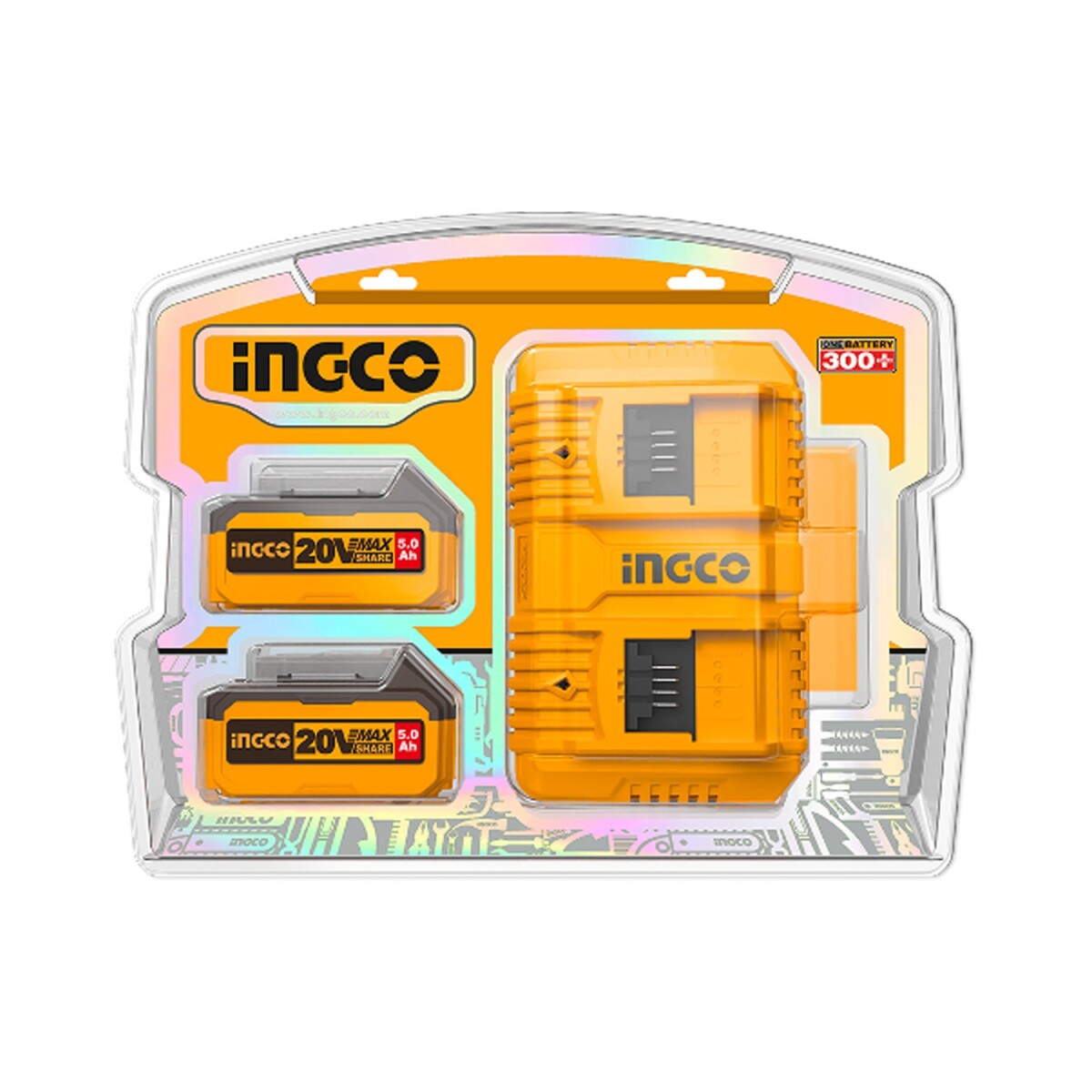 Set de 2 Baterías 20v 5Ah y 1 Cargador Rápido Doble Ingco P20S 
