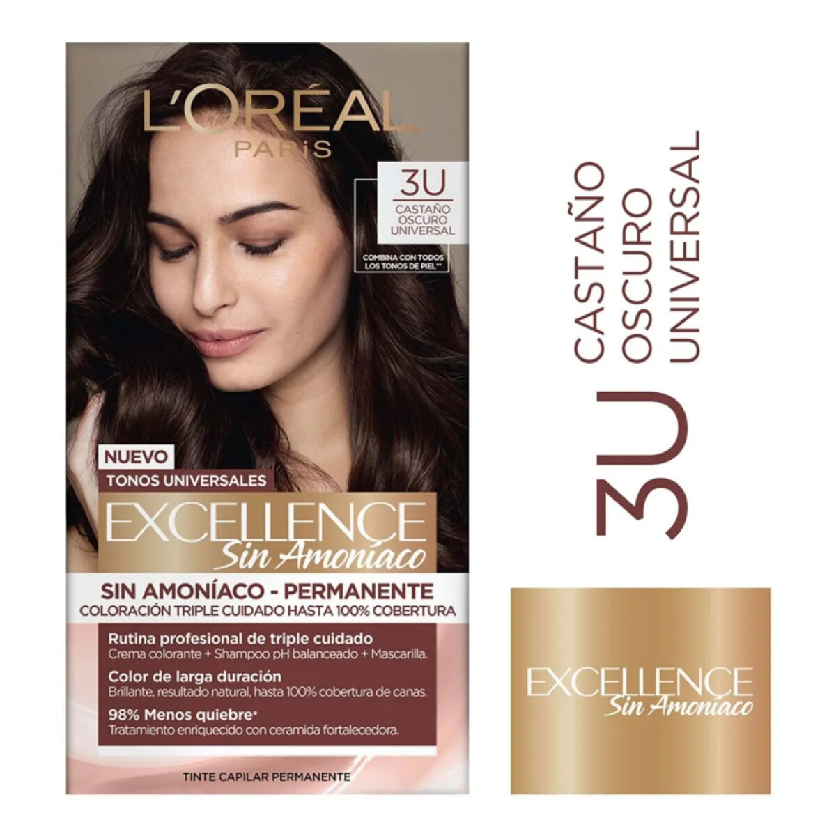 Tinta L'Oréal Paris Excellence Sin Amoníaco 3U Castaño Oscuro Universal 