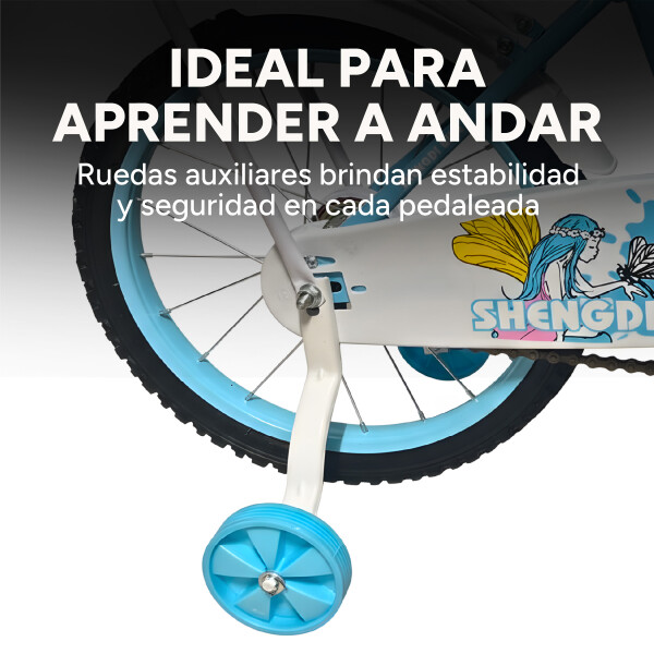 Bicicleta infantil Shengdi Rodado 18 Canasto Parrilla Hadas Color Celeste