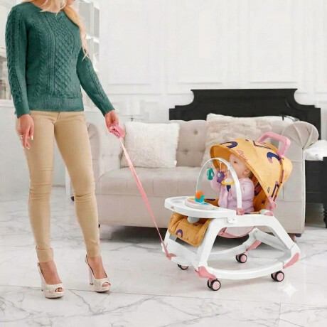 Silla 5 en 1 Bebé Mecedora Ruedas Comedor Sonido Interactivo Rosa