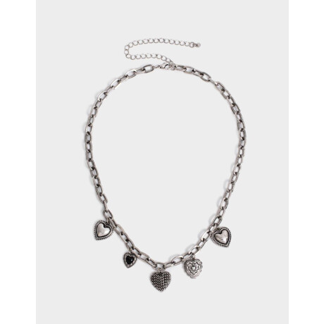Collar Corto Corazones Antique Plateado Antique Silver