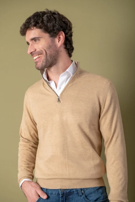 Sweater Half Zip merino Beige