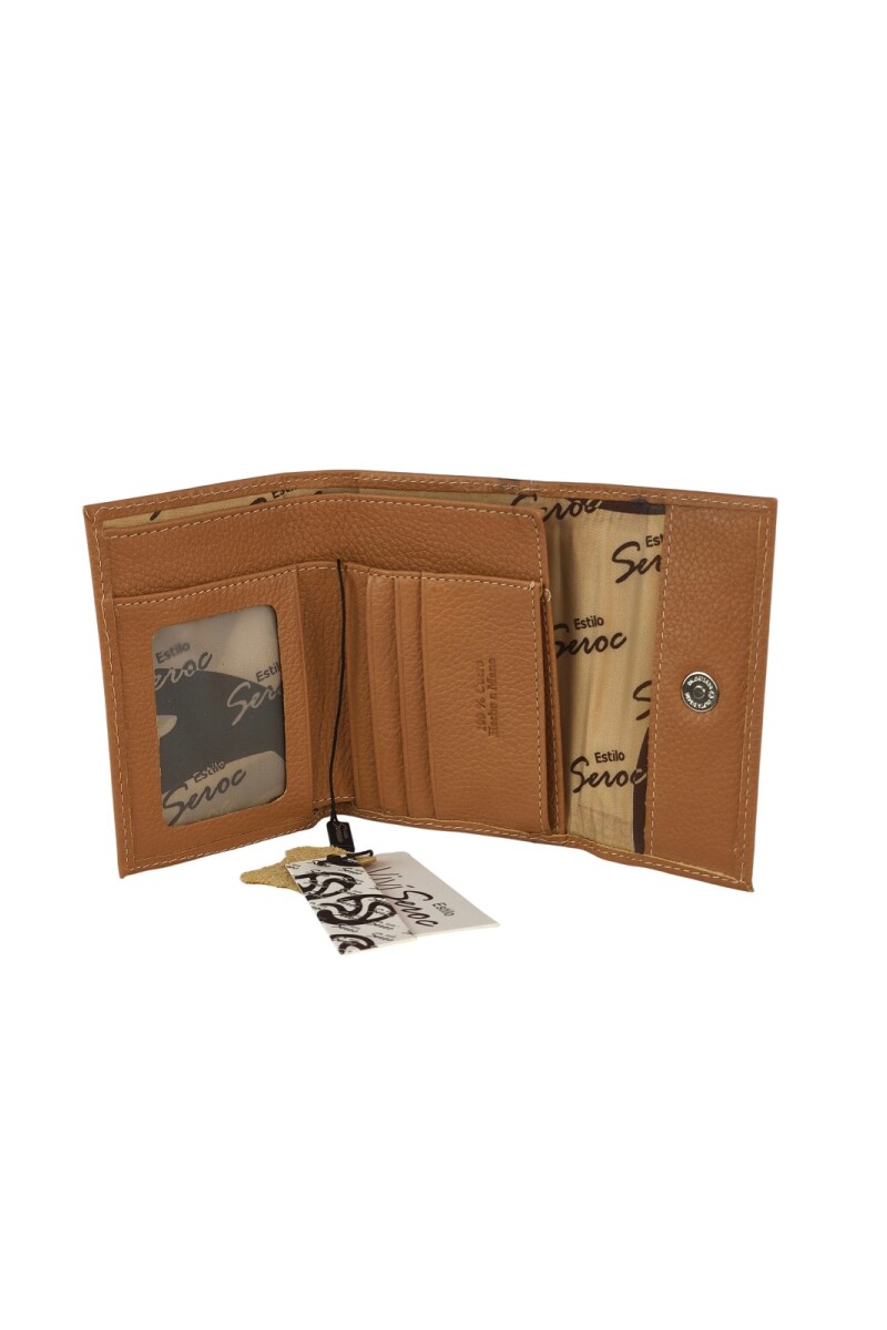 Billetera Compacta de Dama en Cuero Genuino | Cierre Magnético y Lujo Tostado